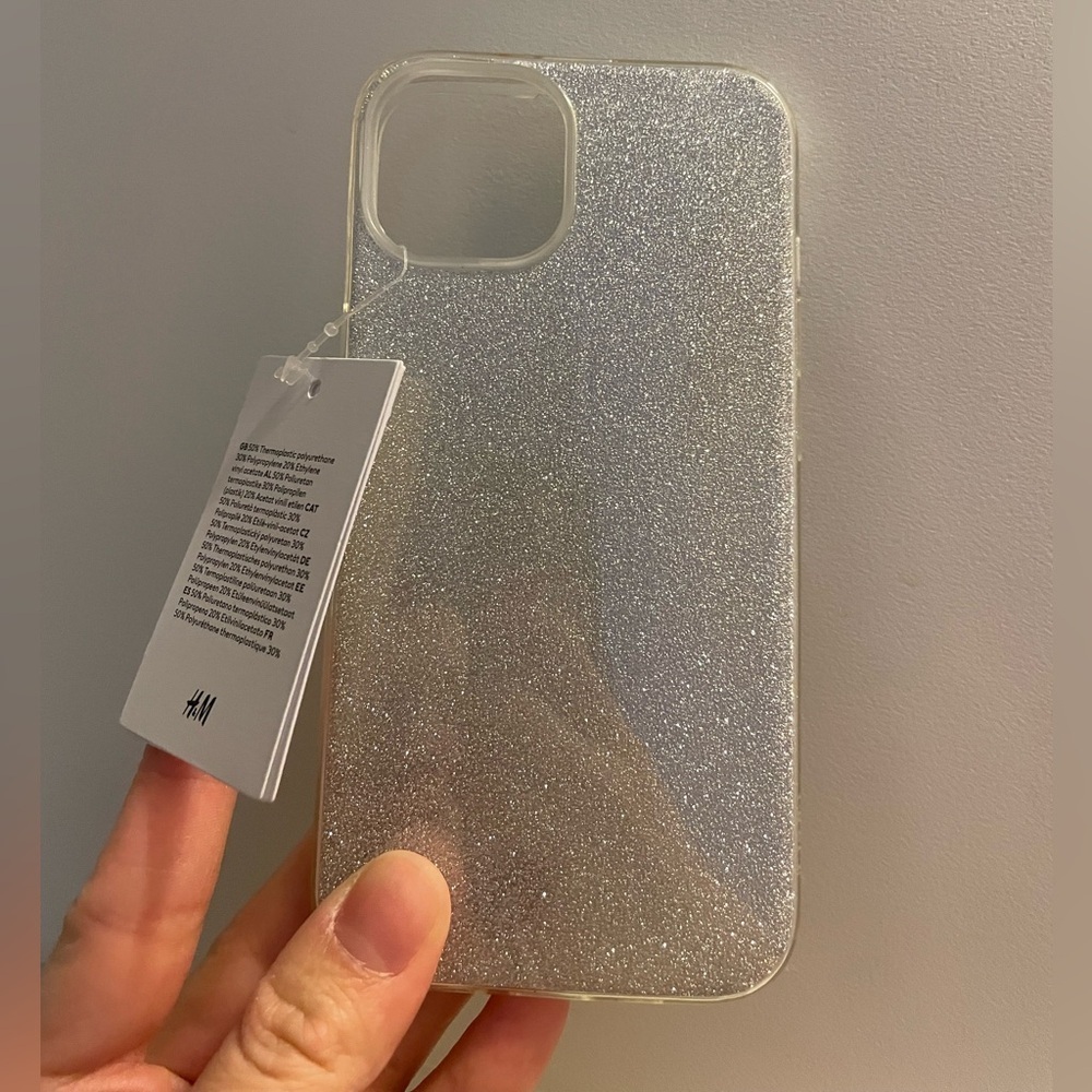 NWT H&M Sparkle Glitter iPhone 13 Soft Phone Case - Silver and Clear